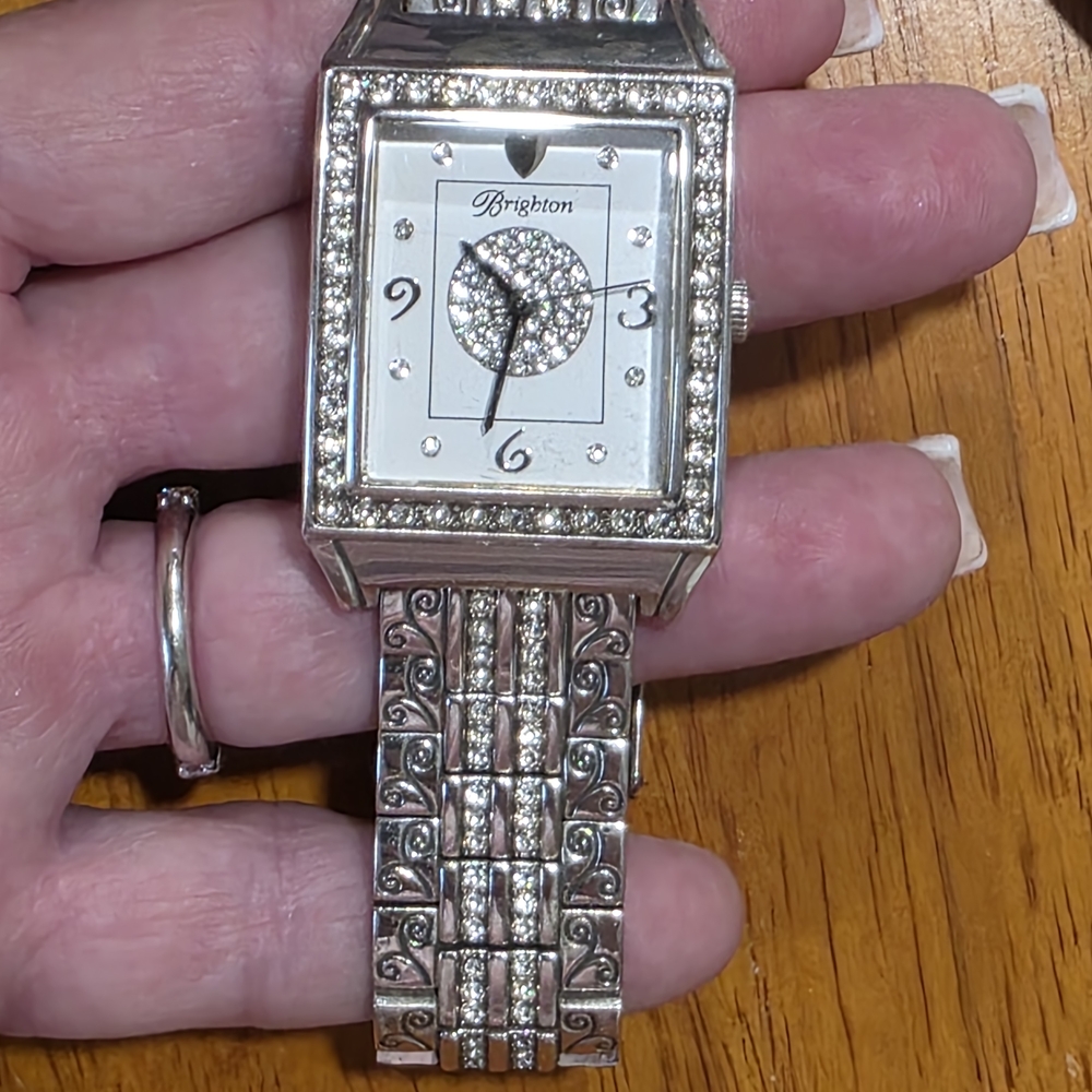 Brighton Silver Crystal Accent Rectangle Watch - image 1